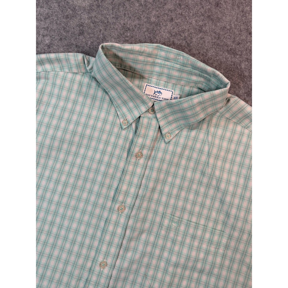 Southern Tide Intercoastal Mens XXL Mint Green Plaid Performance SS Shirt